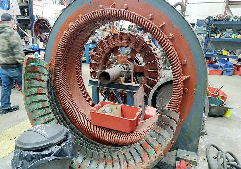 Compressor motor in Duke Electric shop for repair